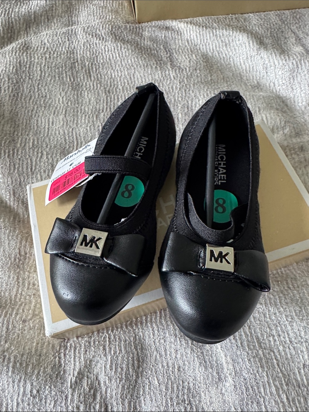 Michael Kors Girls' Black MK Bow Strap Mary Jane Ballet Flats